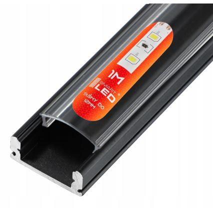 Perfil embutido para fitas LED 1 m, preto/transparente