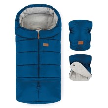 PETITE&MARS - CONJUNTO Protetor para pés para bebé 3em1 JIBOT + protetor para mãos para carrinho de passeio azul