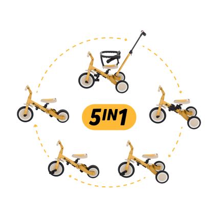 PETITE&MARS - Triciclo de criança 5em1 TURBO Intense Ochre