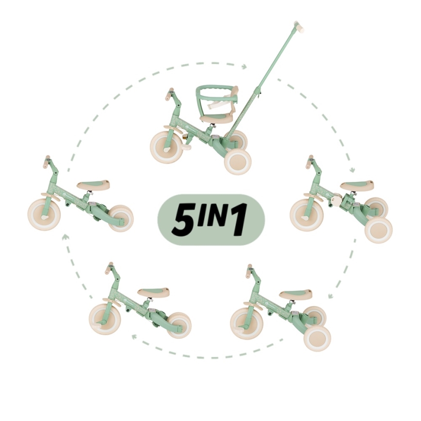 PETITE&MARS - Triciclo infantil 5 em 1 TURBO LIMITED Green Twist