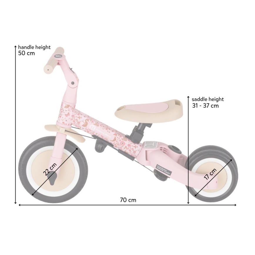 PETITE&MARS - Triciclo infantil 5 em 1 TURBO LIMITED Rosy Wilderness