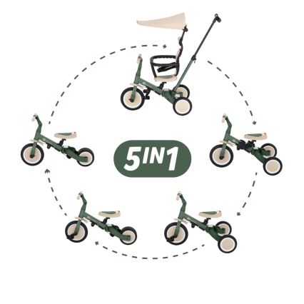 PETITE&MARS - Triciclo infantil 5 em 1 TURBO PLUS Verde Névoa