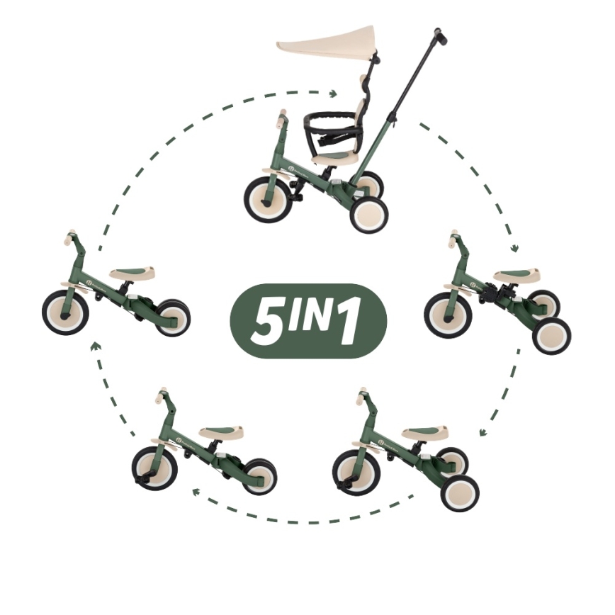 PETITE&MARS - Triciclo infantil 5 em 1 TURBO PLUS Verde Névoa