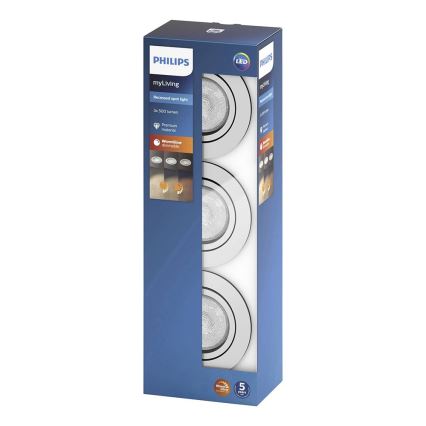 Philips 50203/17/PO - CONJUNTO 3x Foco de encastrar com regulação LED SHELLBARK LED/4,5W/230V