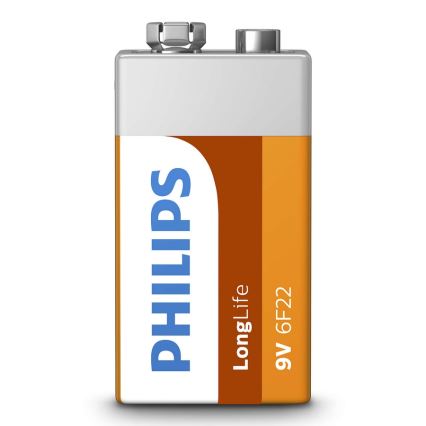Philips 6F22L1B/10 - Pilha de cloreto de zinco 6F22 LONGLIFE 9V 150mAh