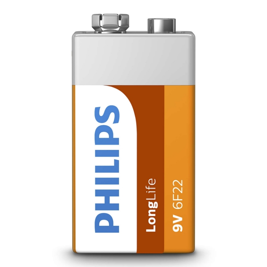 Philips 6F22L1B/10 - Pilha de cloreto de zinco 6F22 LONGLIFE 9V 150mAh