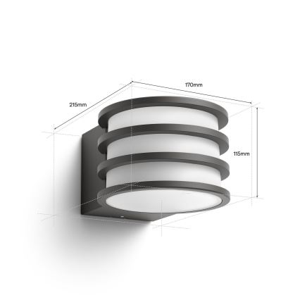 Philips - Aplique de parede exterior LED RGB dimerizável Hue LUCCA 1xE27/8,1W/230V 1000-20000K IP44