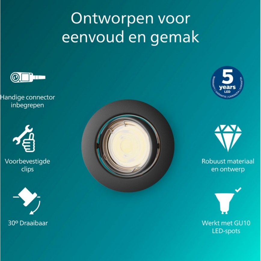 Philips - Candeeiro de teto encastrado PERIDOT 1xGU10/7W/230V preto