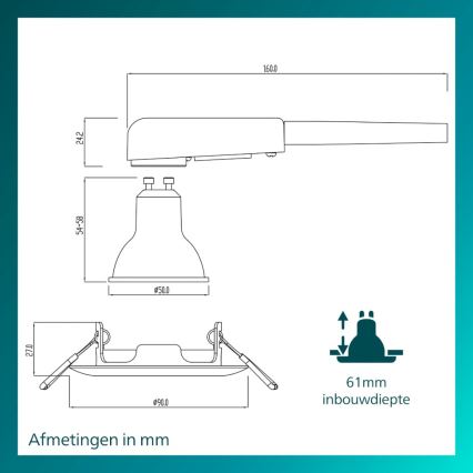 Philips - Candeeiro de teto encastrado PERIDOT 1xGU10/7W/230V preto