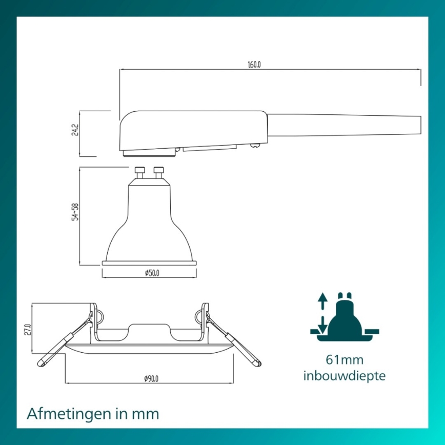 Philips - Candeeiro de teto encastrado PERIDOT 1xGU10/7W/230V preto