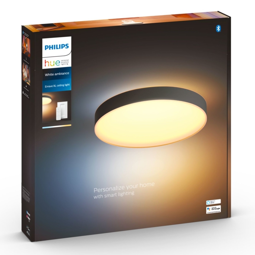 Philips - Luminária de teto LED regulável Hue LED/48W/230V 2200–6500K Ø 551 mm preta + comando remoto