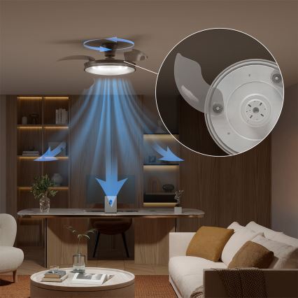 Philips - Candeeiro de teto LED regulável com ventilador ATLAS LED/35W/230V cromado fosco + controlo remoto