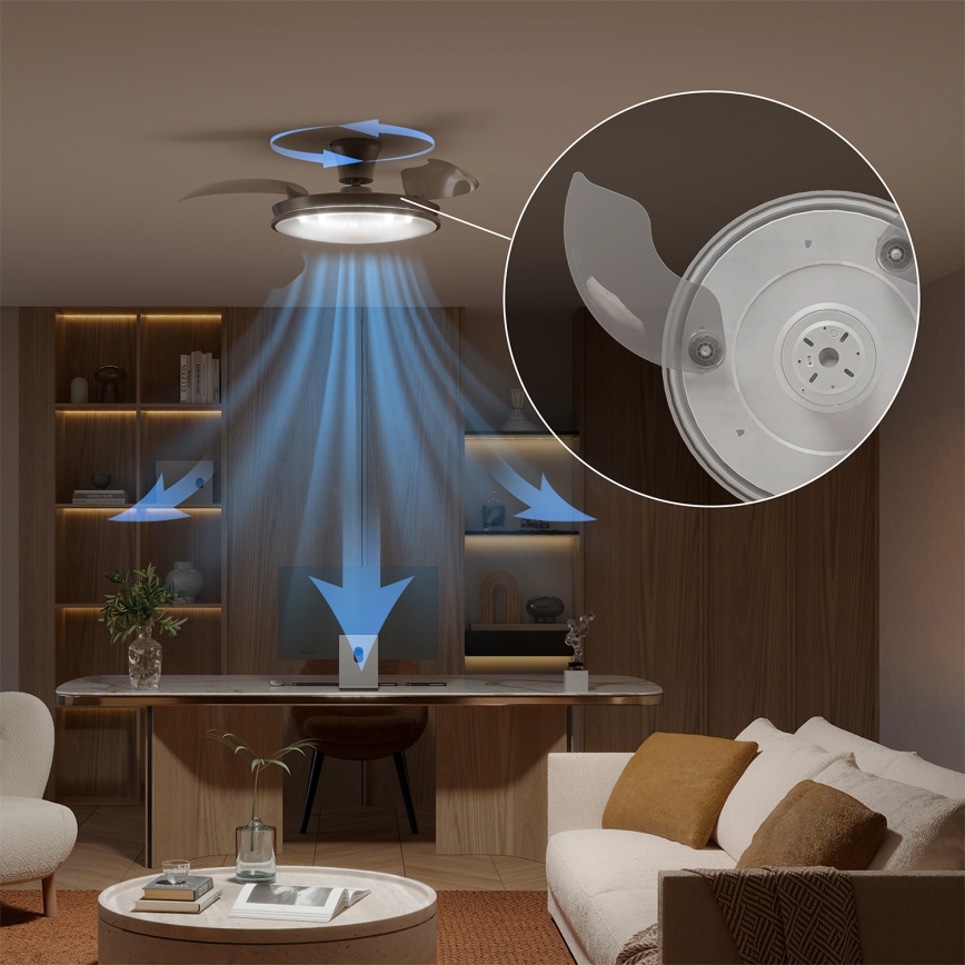 Philips - Candeeiro de teto LED regulável com ventilador ATLAS LED/35W/230V cromado fosco + controlo remoto