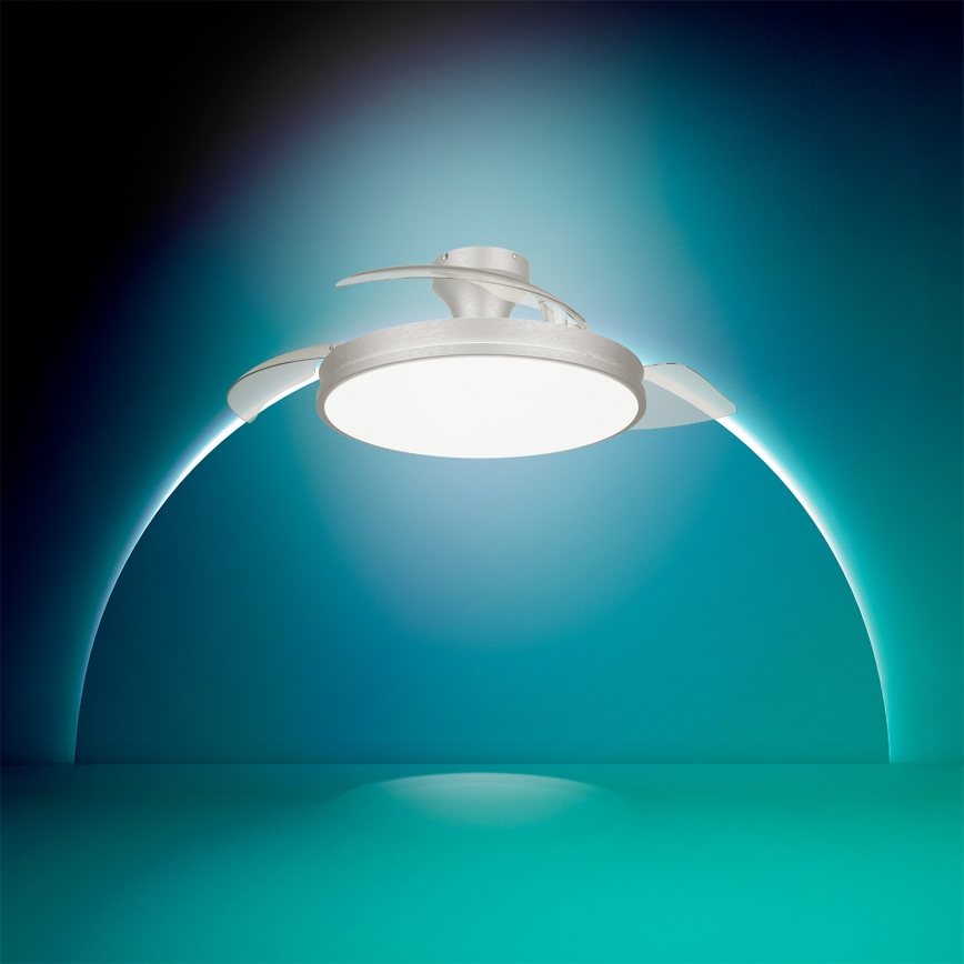 Philips - Candeeiro de teto LED regulável com ventilador ATLAS LED/35W/230V cromado fosco + controlo remoto