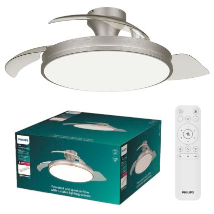 Philips - Candeeiro de teto LED regulável com ventilador ATLAS LED/35W/230V cromado fosco + controlo remoto