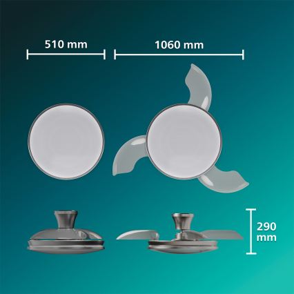Philips - Candeeiro de teto LED regulável com ventilador ATLAS LED/35W/230V cromado fosco + controlo remoto