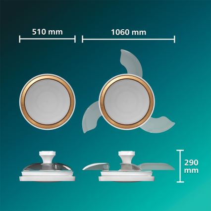 Philips - Candeeiro de teto LED regulável com ventilador BLISS LED/35W/230V dourado + comando remoto