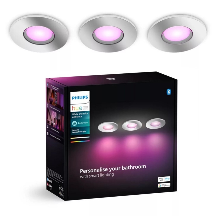Philips - CONJUNTO 3x Focos de encastrar LED RGBW para casa de banho com regulação Hue XAMENTO 1xGU10/4,2W/230V IP44 2000-6500K