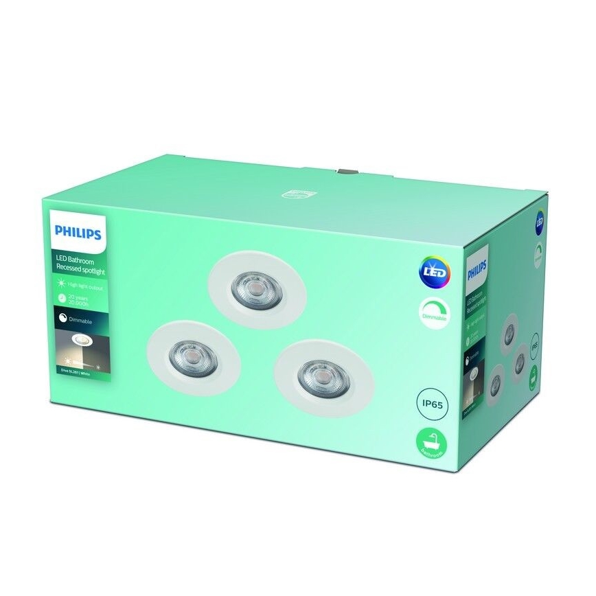 Philips - CONJUNTO 3x Iluminações de casa de banho LED com regulação LED/5W/230V 2,700K IP65