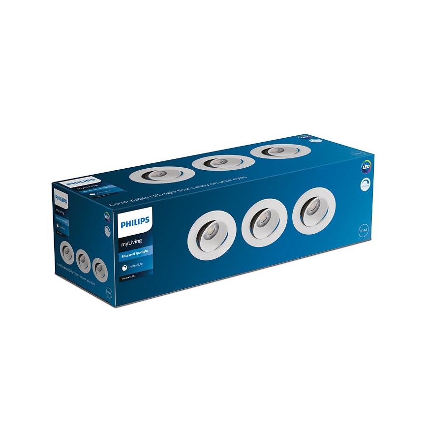 Philips - CONJUNTO 3x Luminária de embutir para banheiro com LED dimmerizável ABROSA LED/9W/230V IP44