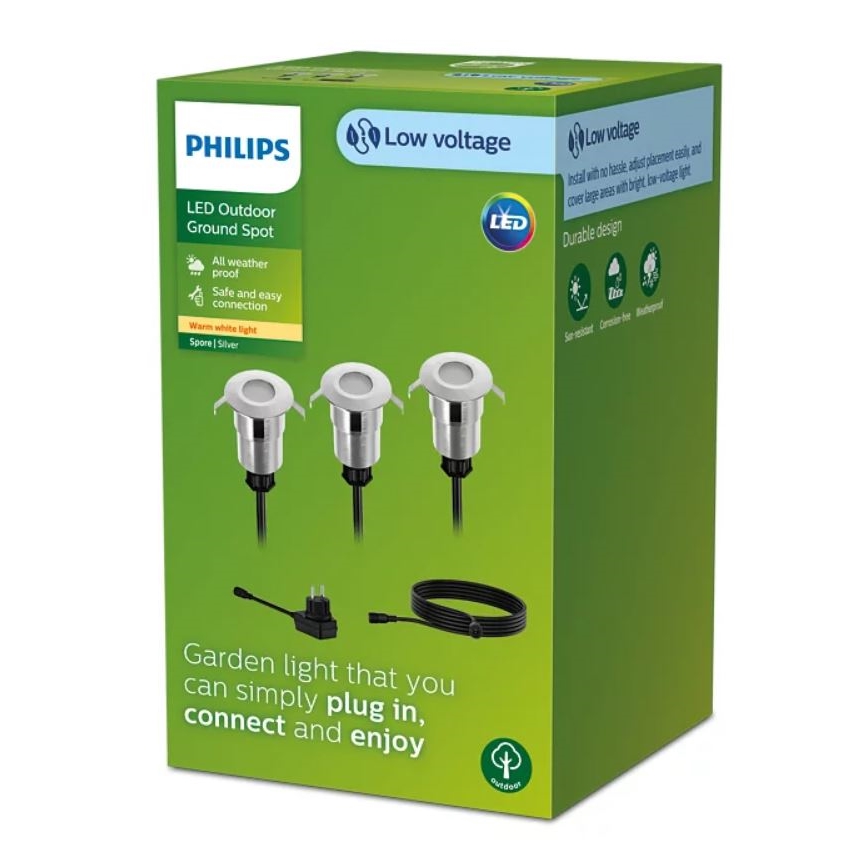 Philips - CONJUNTO 3x Luminária LED Embutida Externa SPORE LED/1W/24/230V IP67