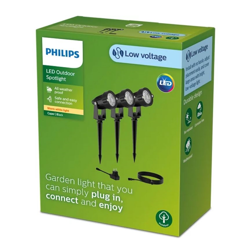Philips - CONJUNTO 3x Foco LED Exterior CAPER LED/1,5W/24/230V IP44