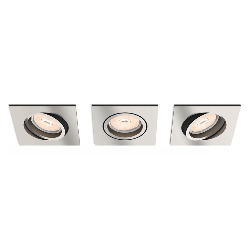 Philips - Conjunto de 3 spots LED RGBW reguláveis de embutir DONEGAL 3xGU10/4,8W/230V + controlo remoto