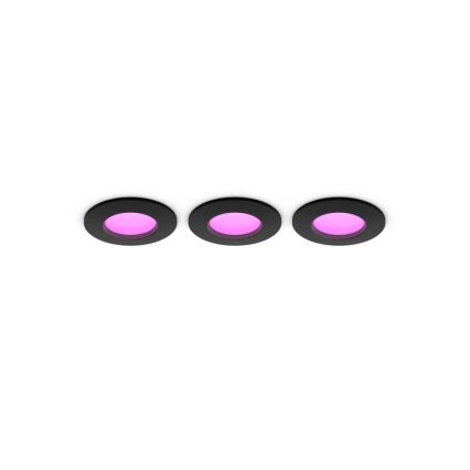 Philips - Conjunto de 3 luminárias encastráveis para casa de banho LED RGBW dimerizáveis Hue SLIM LED/8,3W/230V 1000-20000K preto P44