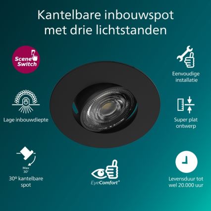 Philips - Conjunto de 3 spots LED de embutir dimmerizáveis CILANTRO LED/5W/230V 4000K pretos
