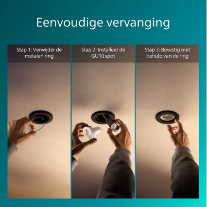 Philips - Conjunto 3x Luminária embutida PERIDOT 1xGU10/7W/230V preta