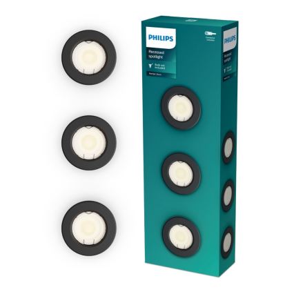 Philips - Conjunto 3x Luminária embutida PERIDOT 1xGU10/7W/230V preta
