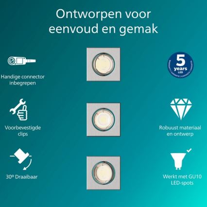 Philips - Conjunto de 3 luminárias de embutir PERIDOT 1x GU10/7W/230V prateadas