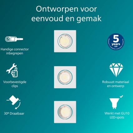 Philips - Conjunto de 3 luminárias de embutir PERIDOT 1xGU10/7W/230V brancas