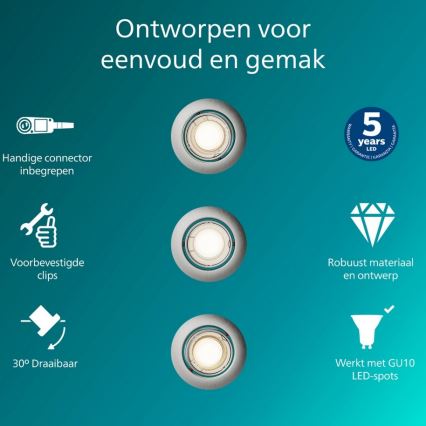 Philips - Conjunto de 3 luminárias de embutir PERIDOT 1xGU10/7W/230V, prata