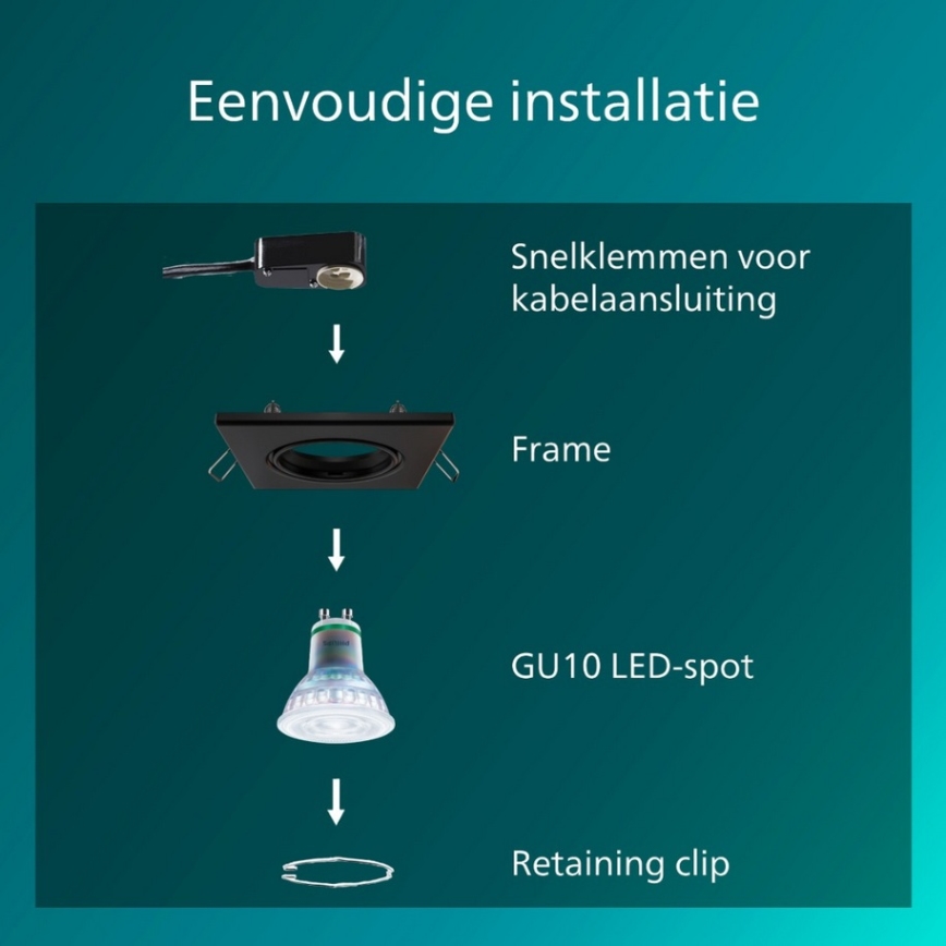 Philips - Conjunto de 3 luminárias embutidas PERIDOT 1xGU10/7W/230V pretas