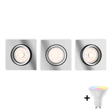 Philips - Conjunto de 3 luminárias LED RGBW embutidas reguláveis DONEGAL 1xGU10/4,8W/230V + controlo remoto