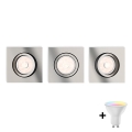 Philips - Conjunto de 3 spots LED RGBW reguláveis de embutir DONEGAL 3xGU10/4,8W/230V + controlo remoto