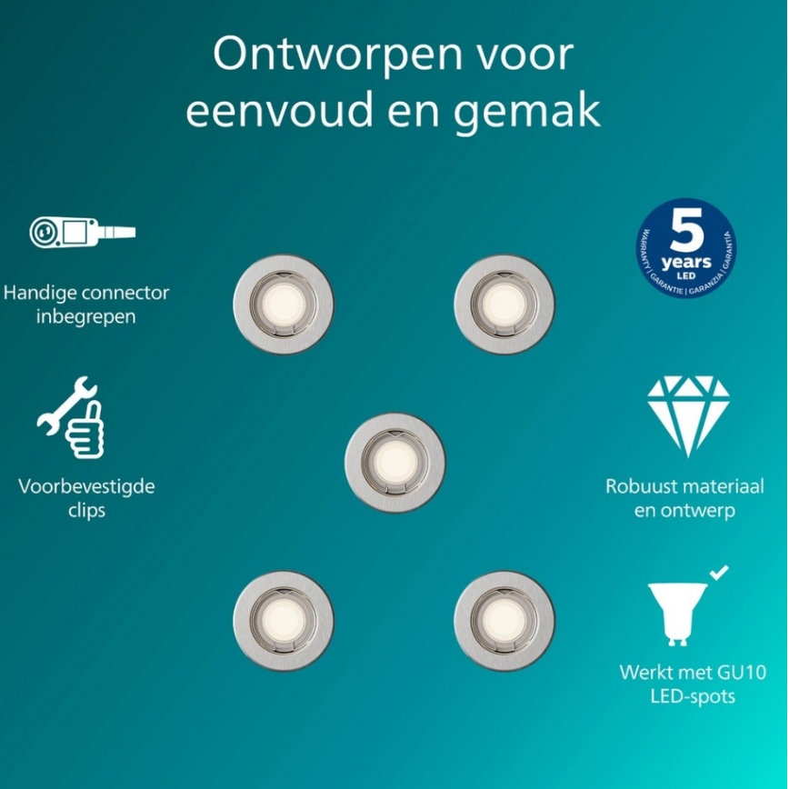 Philips - Conjunto de 5 luminárias de embutir PERIDOT 1xGU10/7W/230V prateadas