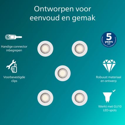 Philips - Conjunto de 5 spots embutidos PERIDOT 1xGU10/7W/230V branco