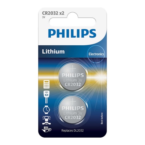 Philips CR2032P2/01B - 2 pçs Célula de botão de lítio CR2032 MINICELLS 3V