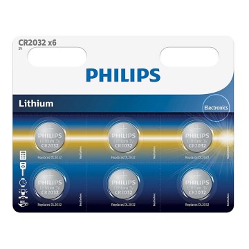 Philips CR2032P6/01B - 6 unidades Pilha de botão de lítio CR2032 MINICELLS 3V 240mAh