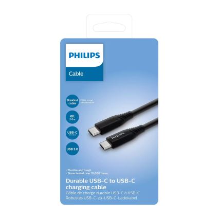 Philips DLC5206C/00 - Cabo USB conector USB-C 3.0 2m preto/cinzento