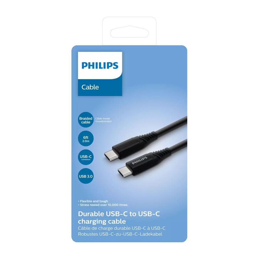 Philips DLC5206C/00 - Cabo USB conector USB-C 3.0 2m preto/cinzento