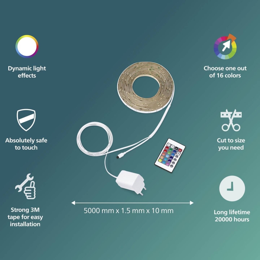 Philips - Fita LED RGBW dimerizável 5 m LED/12 W/230 V + controlo remoto