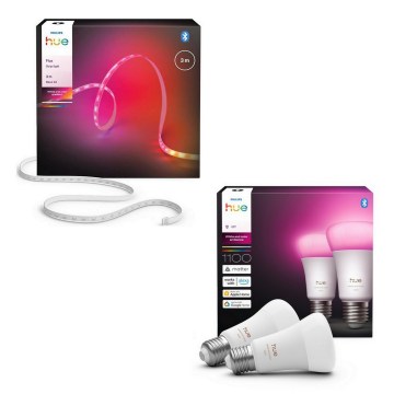 Philips - Fita LED RGBW regulável Hue FLUX 3m LED/12W/230V + 2x lâmpada inteligente WHITE AND COLOR AMBIANCE E27/8,1W/230V 1000-20000K