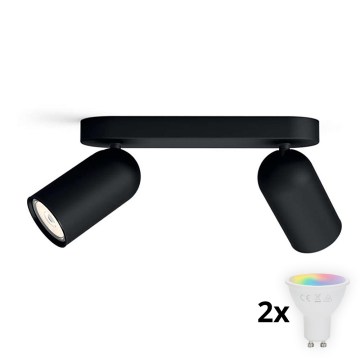 Philips - Foco LED RGBW regulável PONGEE 2xGU10/4,8W/230V 3000K preto + comando remoto