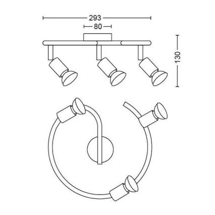Philips - Foco 3xGU10/50W/230V preto