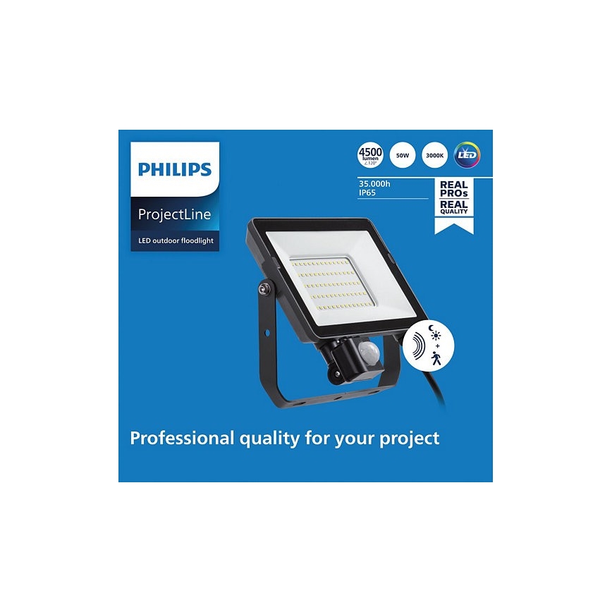Philips - Holofote exterior LED com sensor PROJECTLINE LED/50W/230V IP65 3000K