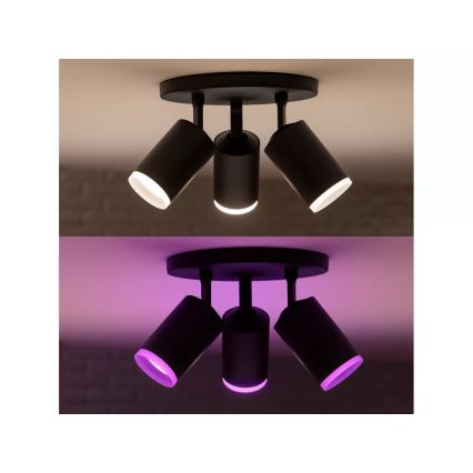 Philips - Luminária de embutir LED RGBW regulável Hue FUGATO 3xGU10/4,2W/230V 2000-6500K preta