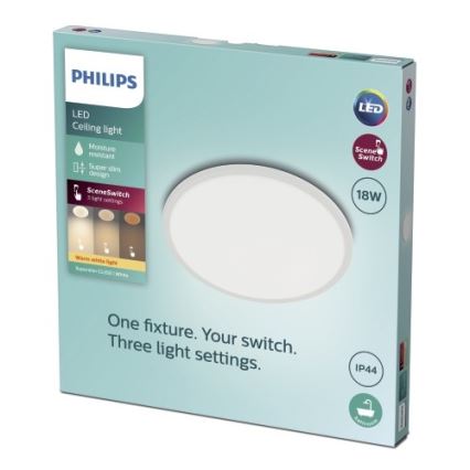 Philips - Iluminação de teto de casa de banho LED com regulação SCENE SWITCH LED/18W/230V IP44 2700K